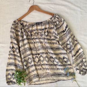 Velvet Tie Neck Printed Silk Blouse Tunic Size S